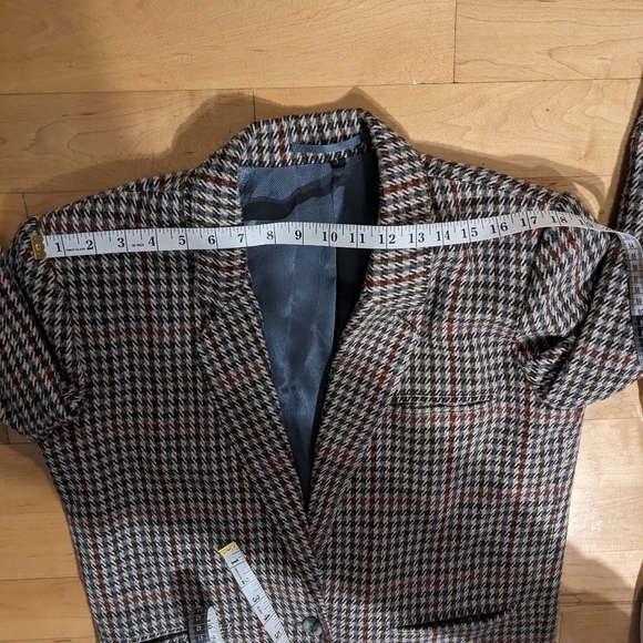 Vintage Harrinbone Houndstooth brown blazer jacket large @A9 - Picture 3 of 12